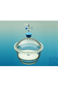 Desiccator with plastic knop, DN 200, flange Ø 269, with glass stopcock and porcelain plate,...